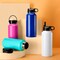 makerflo Hydro Powder Coated Tumbler, Sipper Water Bottle With Handle, Stainless Steel Double Wall Insulated, BPA Free Plain Tumblers, 25 Pcs Travel Flask with Spill Proof Lid And Straw (Blue, 32oz)